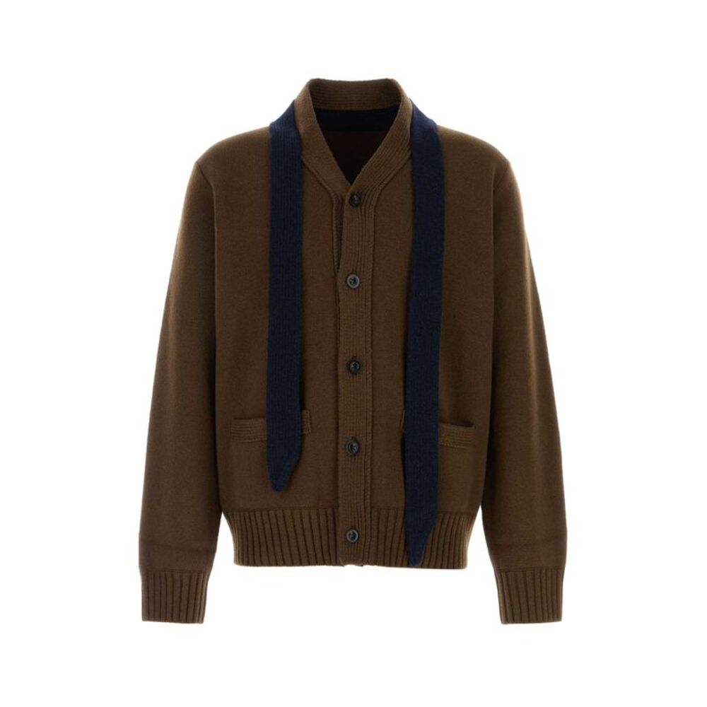 Sacai Men Brown Wool Cardigan